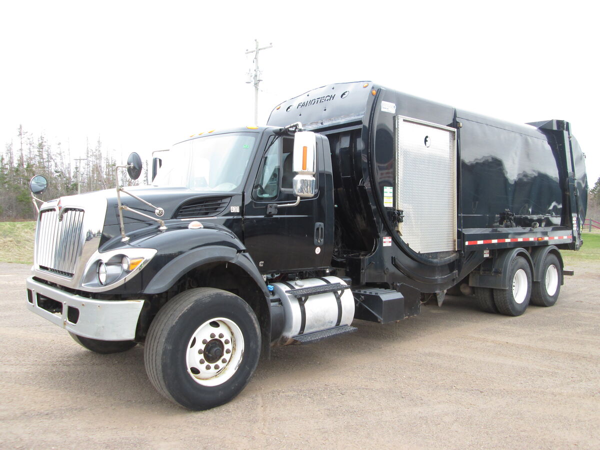 <p>#2857 2020 International SF625 7400 Side Loader Single Steam Waste Collection Truck, Cummins L9 6 cylinder 8.9L Diesel 300HP Engine, Allison Automatic Transmission, 18000lbs front Axle 46000lbs rear axle, 6000lbs GVWR, Tires 385/6522.5 front 11R22.5 rear, Dual steering boxes, Hendrickson Rubber suspension 276 in Wheelbase. PTO, Fanotech Collection Body. 9606 Engine Hours.  Call Chris at 902-859-2350 for further details.</p>